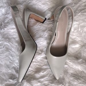 NWOTB, Charles & Keith Blade Heel Slingback Pumps - White (grayish white color).